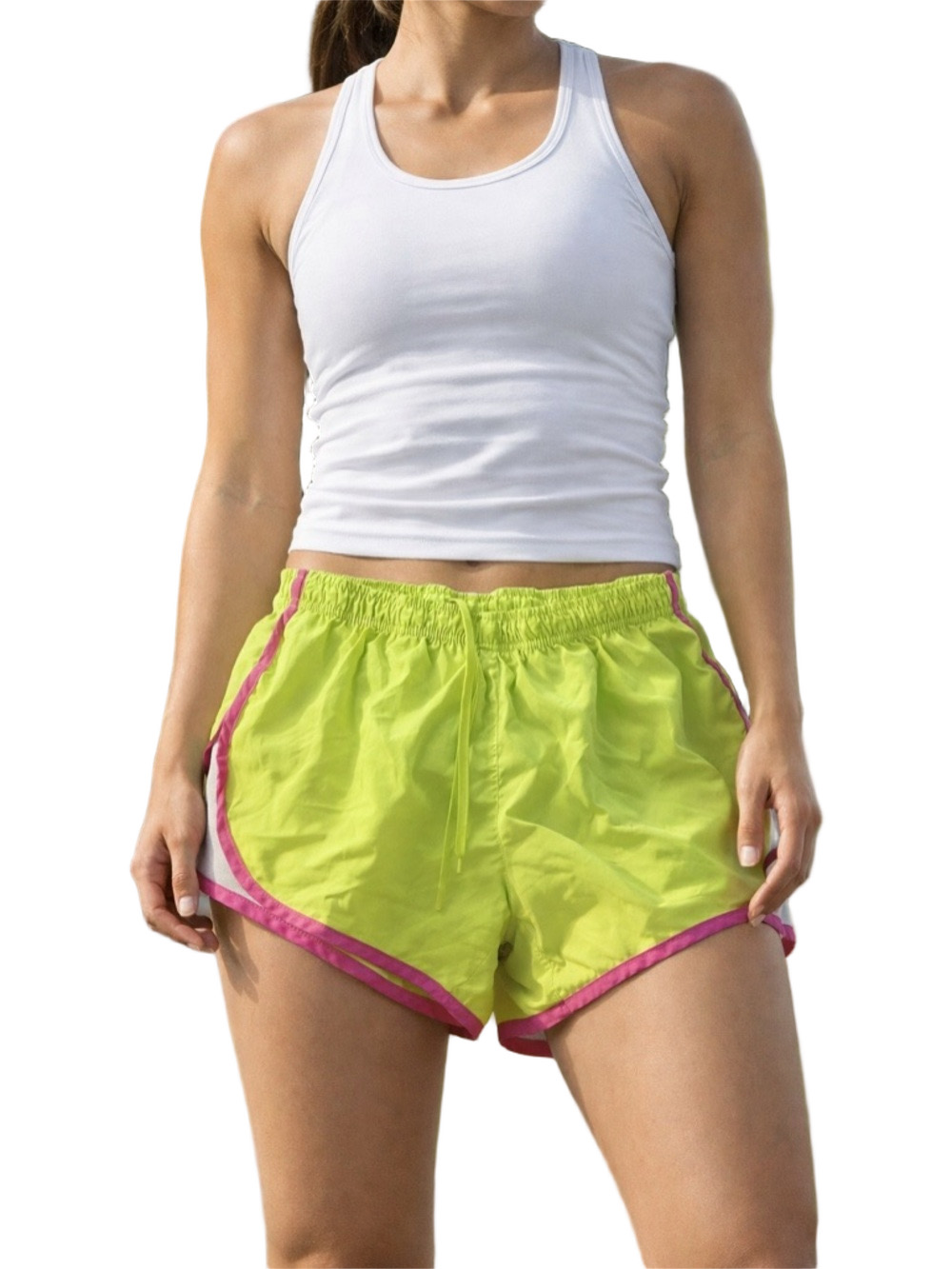 90 Degree By Reflex Neon Yellow and pink Athletic Shorts